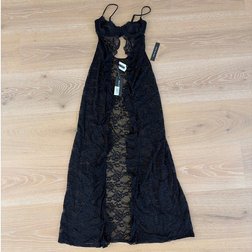 White Fox Top Maxi Sound Waves Festival Bra Sheer and Flowy Size XS in Black